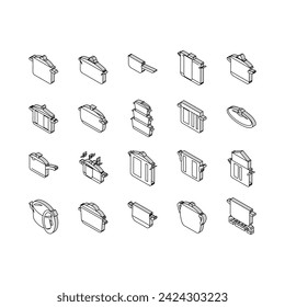 pot kitchen food pan cooking isometric icons set. cook soup, saucepan lid, steel chef, kitchenware metal, stove utensil, stainless pot kitchen food pan cooking color line