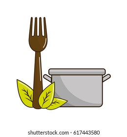 pot kitchen with fork tool and leaves