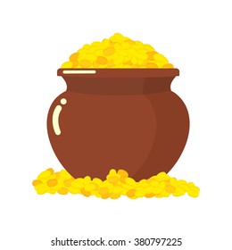 Pot leprechauns golden coins. Wealth of fantastic. boiler full of gold. Leprechaun treasure. St. Patrick's day Holiday in Ireland 17 March
