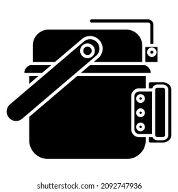 Pot with lid, carrying handle and side handle for convenient use. Sealed dishes for eating outside. Vector icon, glyph, isolated