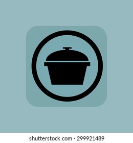 Pot with lid in circle, in square, on pale blue background
