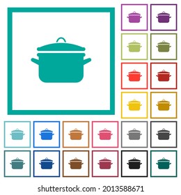 Pot with lid flat color icons with quadrant frames on white background
