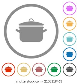 Pot with lid flat color icons in round outlines on white background