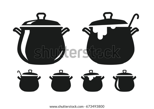鍋と蓋 鍋のスープシルエット 料理 料理 料理 料理 料理のアート キッチンのアイコン ロゴ ベクターイラスト のベクター画像素材 ロイヤリティフリー