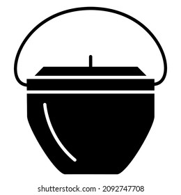 A pot with a lid and a semicircular handle for cooking on a trip, camping, hiking. Vector icon, glyph, isolated
