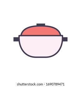 pot line and fill style icon design, kitchen cook eat food restaurant home menu dinner lunch cooking and meal theme Vector illustration