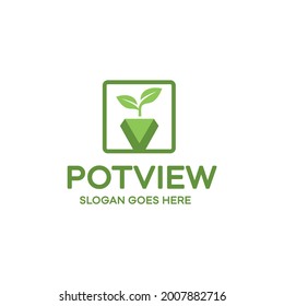 pot logo, with leaves growing inside a square