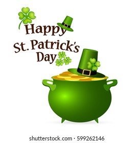 Pot of money and a hat with a clover for St. Patrick's Day , vector  