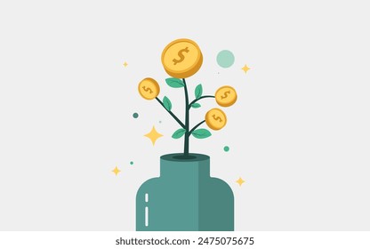 Pot with money plant, vector illustration, eps 10