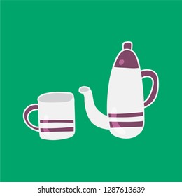 pot and mug vector. hand drawn icon. glasses illustration. editable stroke.