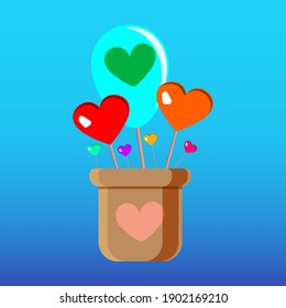 a pot of multicolored hearts