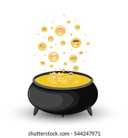 pot of mushrooms in bubbles on a white background.
