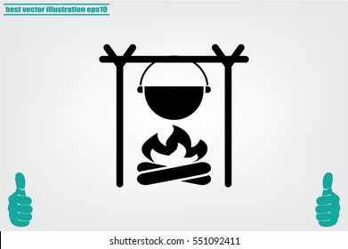 pot on bonfire icon vector illustration.