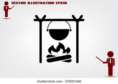 pot on bonfire icon vector illustration.