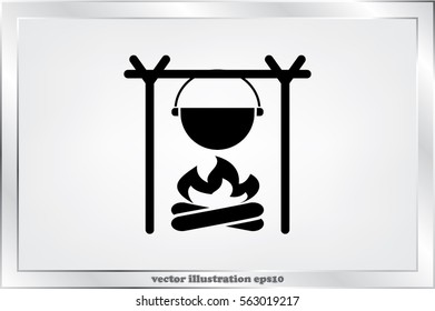pot on bonfire icon vector illustration.