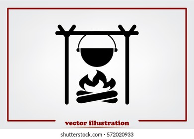 pot on bonfire icon vector illustration.