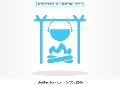 pot on bonfire icon vector illustration 