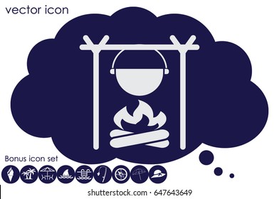 pot on bonfire icon vector illustration eps10.