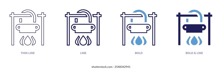 Pot on fire icon in 4 different styles. Thin Line, Line, Bold, and Bold Line. Duotone style. Editable stroke.