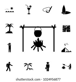 pot on fire icon. Set of tourism icons. Signs of collection, simple icons for websites, web design, mobile app, info graphics on white background