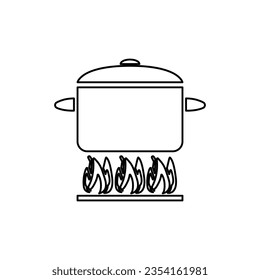 icono de pote sobre fuego en fondo blanco, ilustración vectorial