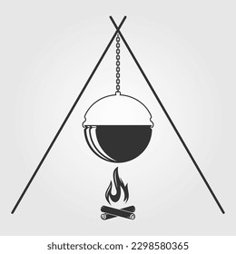 Pot on the fire silhouette. Vector illustration