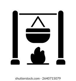 Pot On Fire Vector for Cooking Outdoors and Campfire Meals. Campfire cooking illustration, nature meal concept, camping food