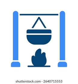 Pot On Fire Vector for Cooking Outdoors and Campfire Meals. Campfire cooking illustration, nature meal concept, camping food