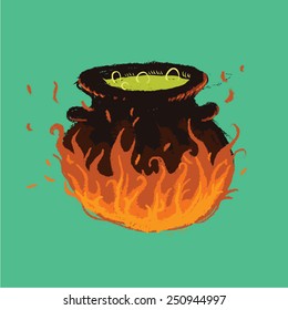 Pot On The Fire Vector Illustration