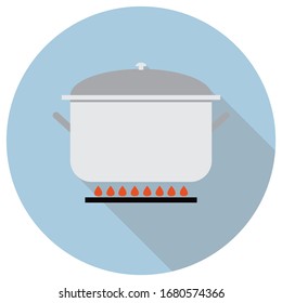 A Pot on Stove with fire.  cooking icon