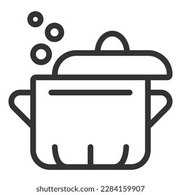 Pot with open lid and boiling water - icon, illustration on white background, outline style