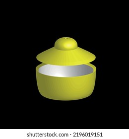 Pot with an open lid with a plain background