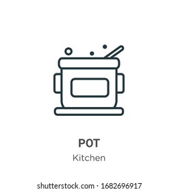 Pot outline vector icon. Thin line black pot icon, flat vector simple element illustration from editable kitchen concept isolated stroke on white background