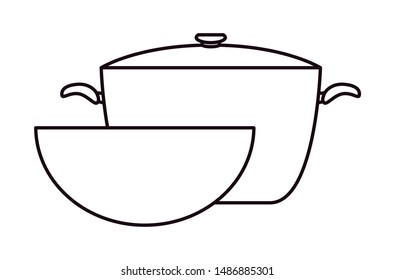 pot and pan linear on white background