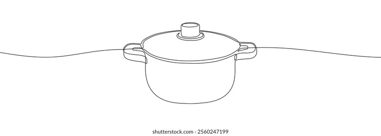 Pot, pan or saucepan continuous line drawing vector illustration. Cooking or kitchen symbol