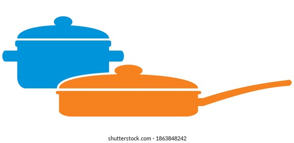 Pot and pan, vector illustration, blue and orange colors