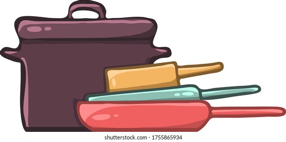 Pot and pans kitchen utensils vector image