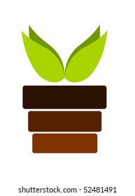 Pot with plant emblem - vector illustration