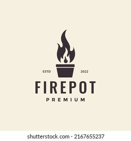 pot with plant fire hipster logo design vector graphic symbol icon illustration creative idea