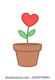 Pot of plant with heart. Valentines day. Cartoon, vector eps 10