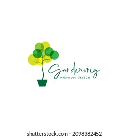 pot plant with leaf circle abstract logo symbol icon vector graphic design illustration idea creative 