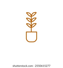 Planta em vaso com arte mínima da linha do vetor e desenho da mão