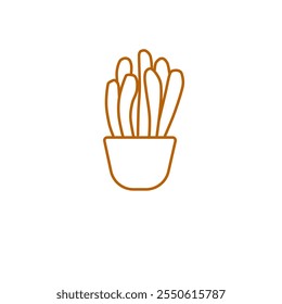 Pot plant with minimal vector line art and hand drawing
