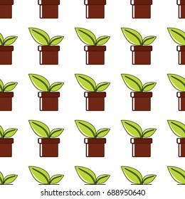 Pot with plant seamless pattern in cartoon style isolated on white background vector illustration