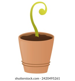 Pot with plant sprout. Seedling gardening plant. Seeds sprout in ground. Sprout, plant, tree growing agriculture icons. Vector hand draw flat illustration isolated on white background.