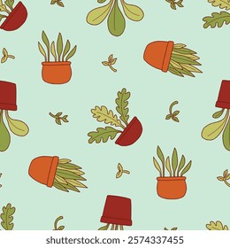 Pot Plant Sprout Vector Seamless Pattern illustration Design