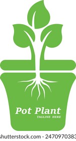 Pot Plant tree logo design vector icon. Tree plantation logo design template images. Seedling tree logo design. Green Gardening Tree logo vector icon