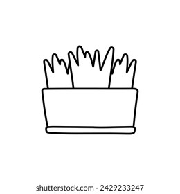 Olla con ilustración vectorial de planta en estilo doodle.