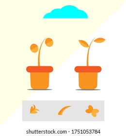 Plantación de ollas con hojas - Vector