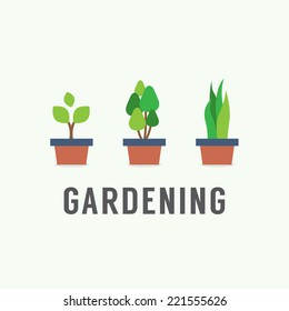 Pot Plants Gardening Concept Vector Illustration